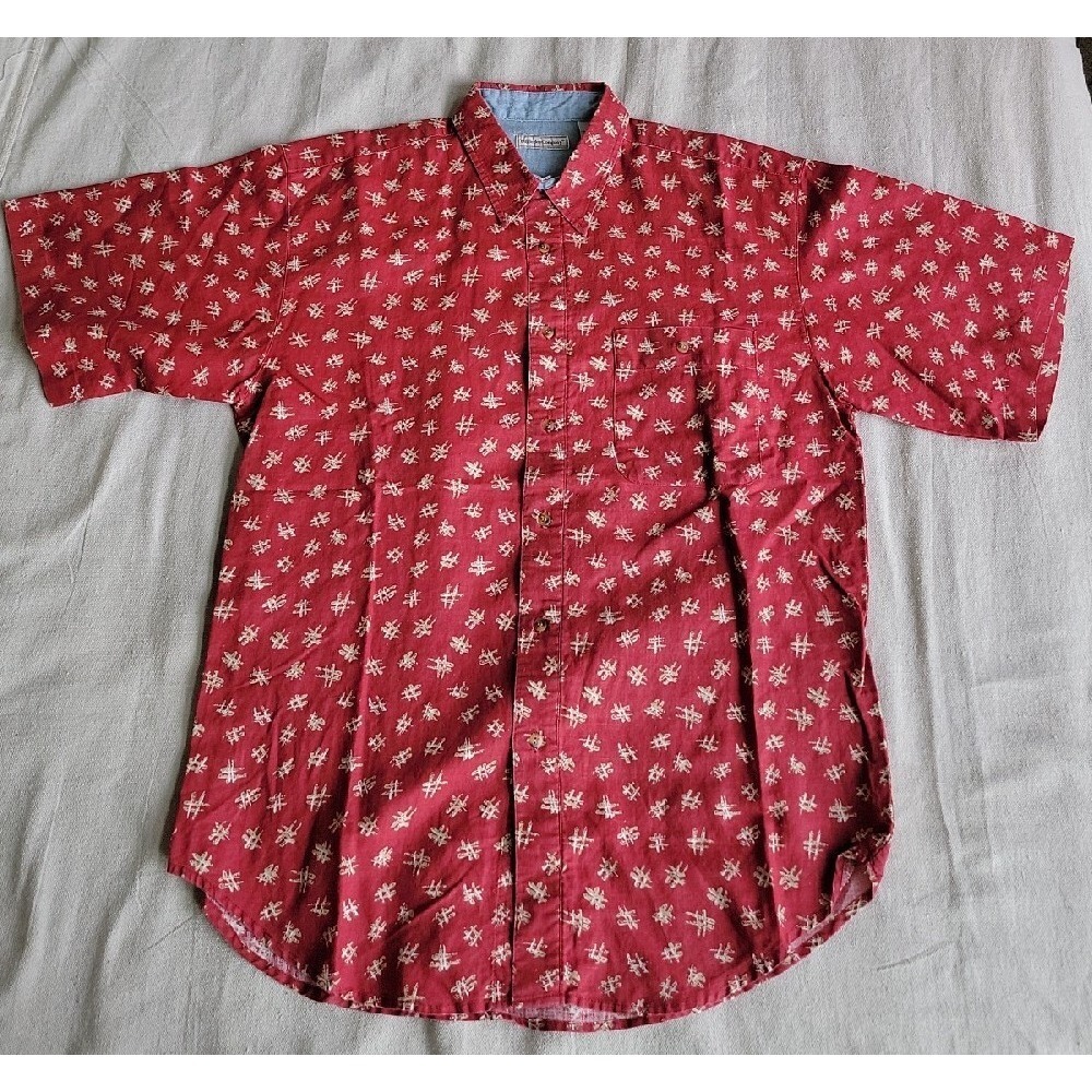 Vtg‎ Bugle Boy Mens L Shirt Button Up Red AOP Short Sleeve Y2K Grunge School 90s